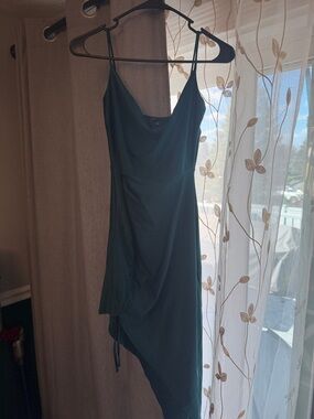 Elegant Teal Slip Dress with Asymmetric Hem